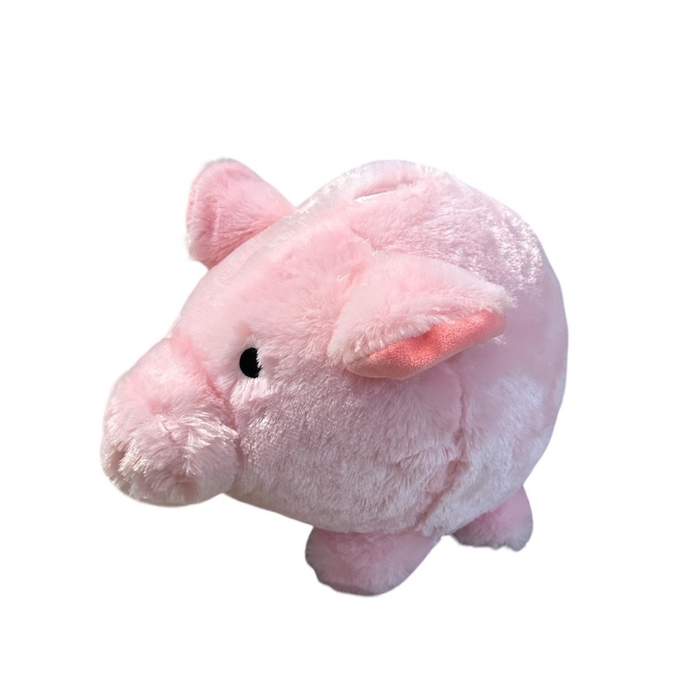 FAB NY Pink Plush Piggy Bank fStuffed Animal Coin Banks with Stopper Fuzzy